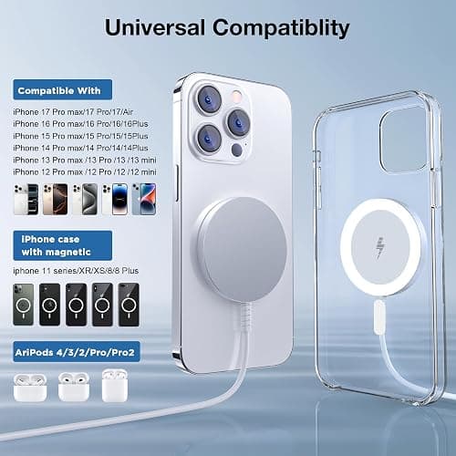for MagSafe Charger: Magnetic Wireless Charging Pad for iPhone 17 16 15 14 13 12 Series & AirPods 4-2 Pro, Strong Magnet, Aluminum Alloy, USB-C/A Ports, Ultra-Thin & Portable, Ideal for Desk & Bedside thumbnail 2