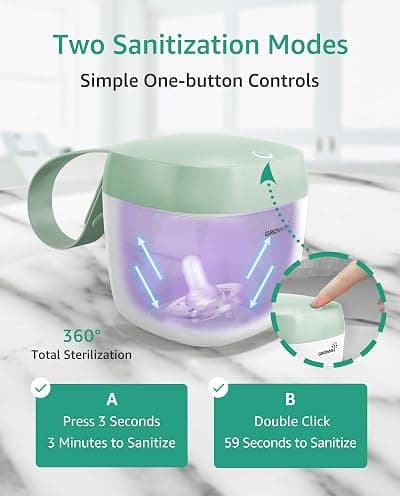 GROWNSY Pacifier Sanitizer Portable, UV Light Sanitizer on The Go, USB Charging Sanitizer Case, Mini Pacifier Sanitizer 99.99% Cleaned in 59 Seconds (Green) thumbnail 4