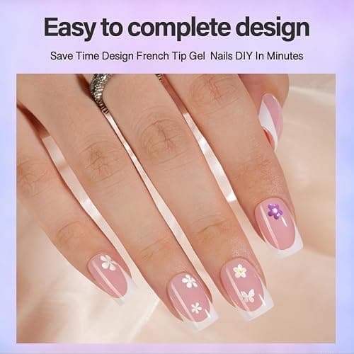 Vansiho Pink French Gel Nails Kit - Short Square French Tip Press on Nails, Nail Gel, Top Coat and Nail Lamp for Gift and Nail Art DIY thumbnail 2