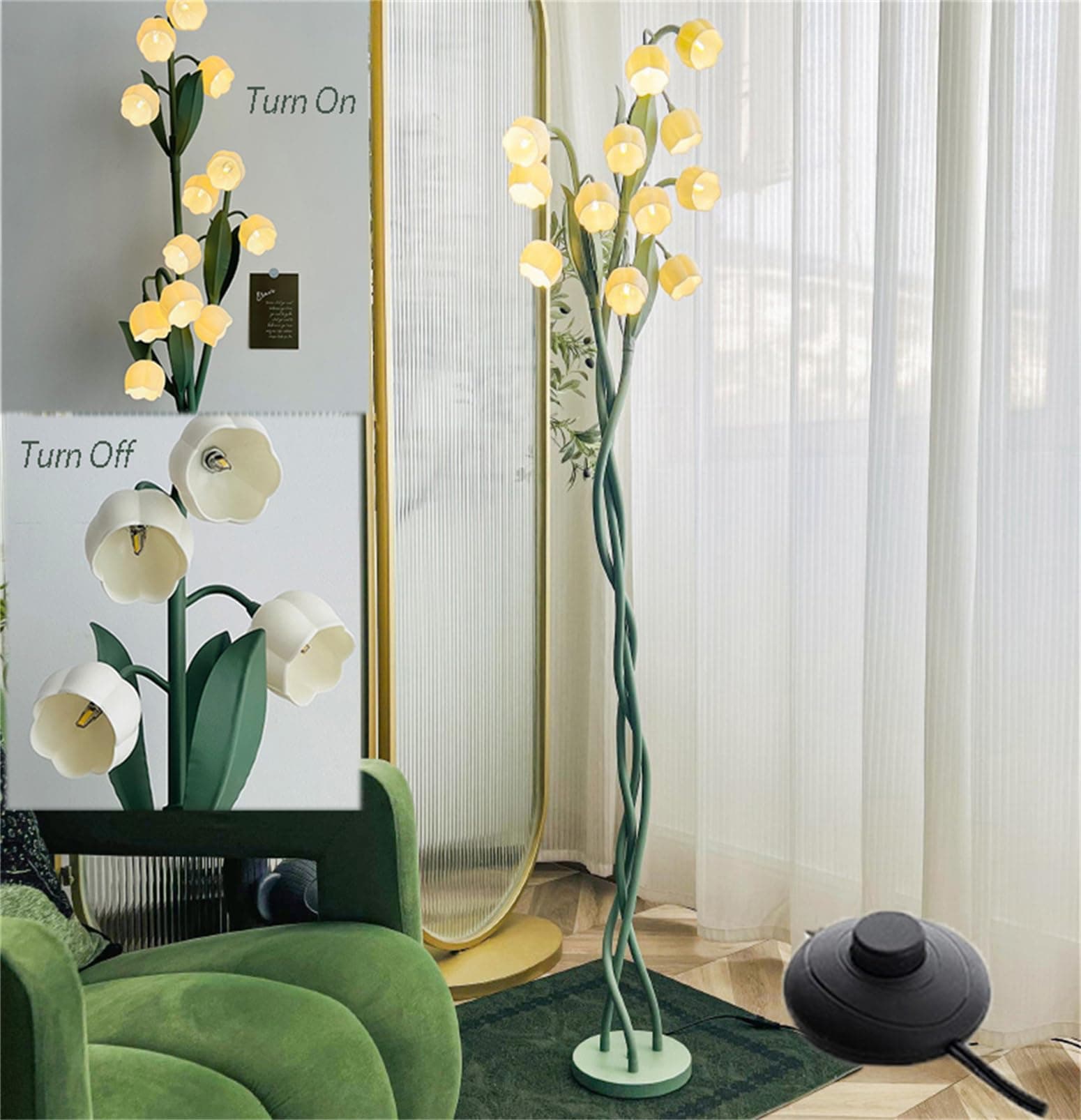 Vintage 12 Head Flower Floor Lamp for Living Room LED Modern Corner Standing Lamp with Goosenecks Bright Tall Cute Dimmable Lamp for Kids Reading Girls' Bedroom Office Home Decor thumbnail 5