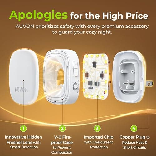AUVON Plug-in LED Backlit Night Light with Motion Sensor & Dusk to Dawn Sensor, Dimmable Amber Nightlight with 1-50 lm Adjustable Brightness for Bedroom, Bathroom, Stairs, Hallway (4 Pack) thumbnail 6