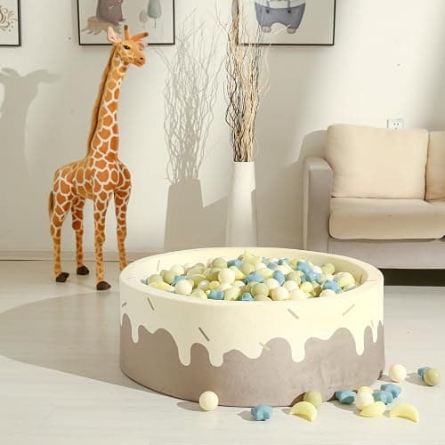 GOGOSO Ball Pit Balls Stars Moon Shapes Plastic Pitballs for Toddler Play Tent Baby Photo Props Kids Pool Water Toys Kiddie Pool Party Decor, Cream Blue+Yellow+Green+White,100PCS thumbnail 6