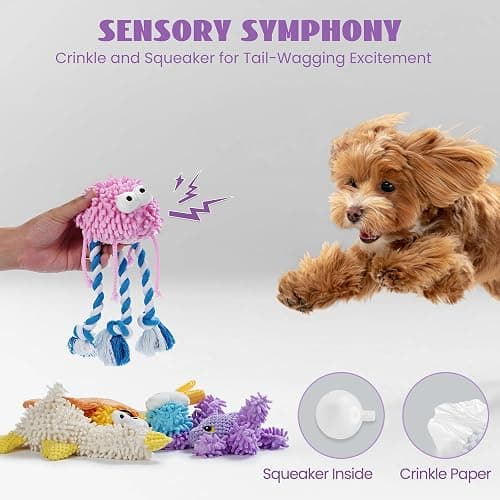 Nocciola 5 Packs Squeaky Dog Toy Plushies, Cute Soft Squeak Crinkle Plush Stuffed Durable Pet Animal Chew Puppy Toys for Small Meidum Large Breed thumbnail 4
