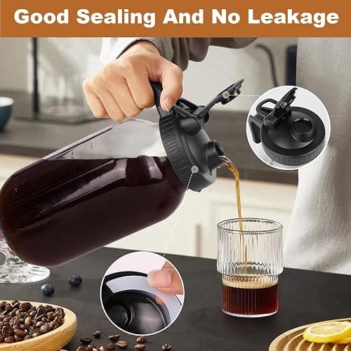 Cold Brew Coffee Maker,64 oz Mason Jar Pitcher with Stainless Steel Filter, Pour Spout Handle Lid, Heavy Duty Glass Airtight & Leak-Proof for Iced Coffee,Tea & Lemonade thumbnail 4