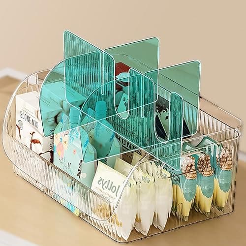 Wenscis Large Snack Organizer for Countertop, 13.7"×9.3"×6" Clear Plastic Snack Storage Bin for Kitchen Pantry, 6 Compartment Snack Bar with Dividers for Cabinet, Chip Packet Holder for Office thumbnail 2