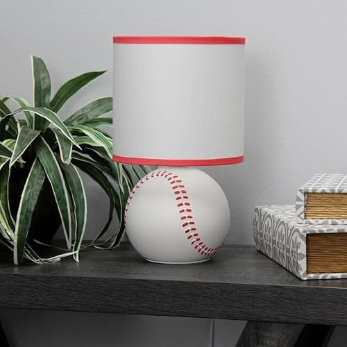 Simple Designs LT2119-BSB 10.7" SportsLite Mini Baseball Table Lamp for Kids Room, Mancave, White and Red thumbnail 2