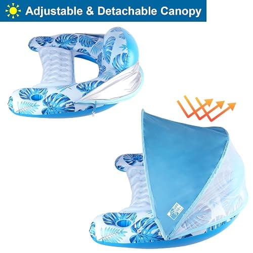 COOLCOOLDEE Pool Float with Canopy, Cup Holder - XL Pool Chair Lounge Float with Adjustable Sun Shade Cover, Drink Holder, Ergonomic Headrest,Inflatable Pool Float for Adults thumbnail 3