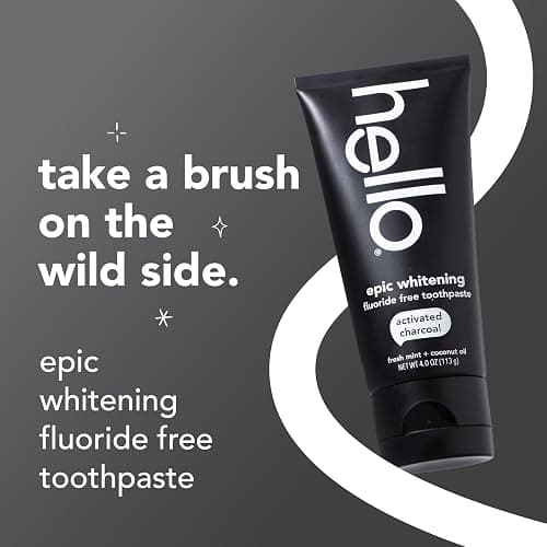 hello Epic Whitening Charcoal Fluoride Free Toothpaste, Activated Charcoal Toothpaste with Coconut Oil, Whitens Teeth Naturally, SLS Free, Fresh Mint, 3 Pack, 4.0 Oz Tubes thumbnail 2