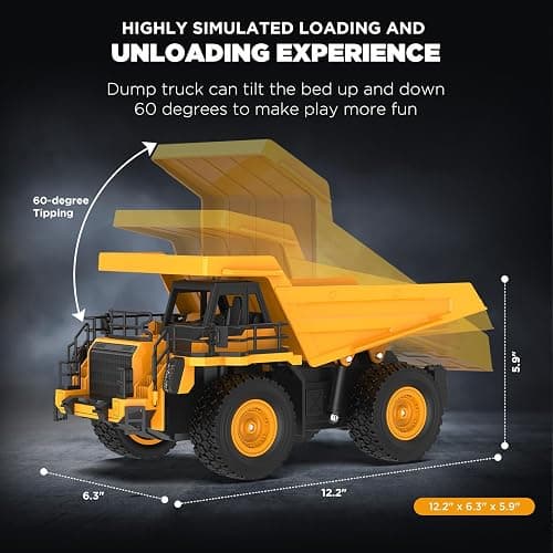 9-Channel RC Dump Truck Toy | 1:18 Scale Construction Vehicle with Working Bed, Lights & Sounds, All-Terrain Tires, 100-Min Rechargeable Battery, 2025 New STEM Birthday Gift for Kids 6-12 & Adults thumbnail 2