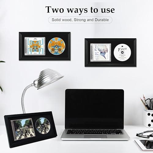 Allenkwok CD Display Frame for Discs & Cases – EVA Foam Slot, Black Flocked Fabric – Home Decor Desktop and Wall Mountable (7.7" x 14.4") thumbnail 7