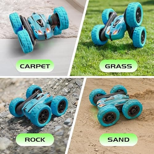 RacingFun Remote Control Car for 6-12 Year Old Double Sided 360°Rotating 4WD RC Cars with Headlights 2.4GHz Rechargeable Electric Stunt Race Car Toy for Boys Girls Birthday Gifts(Blue) thumbnail 4