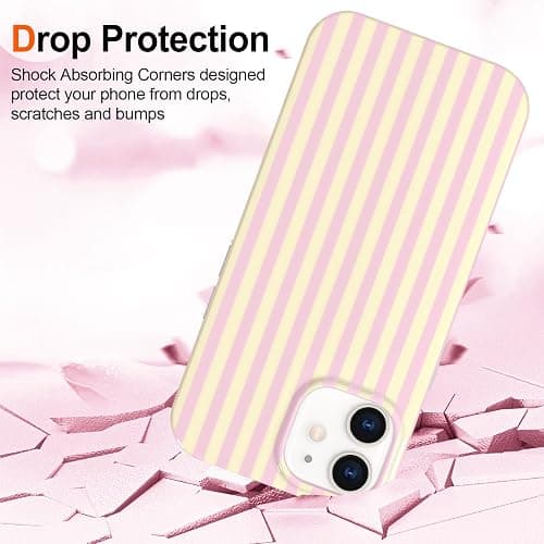 Hython for iPhone 12 Case & iPhone 12 Pro Case Cute Striped Aesthetic Design Simple Stripes Cover 6.1", Thin Slim Soft TPU Bumper Shockproof Rubber Protective Phone Cases Women Girls, Pink/Yellow thumbnail 4