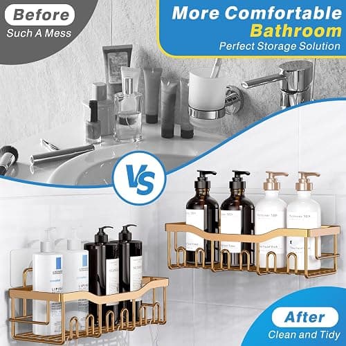 EUDELE Shower Caddy 2 Pack, Adhesive Organizer for Bathroom Storage, Home Decor & Kitchen, No Drilling, Rustproof Stainless Steel Shelf, Bathroom Decor Sets thumbnail 4