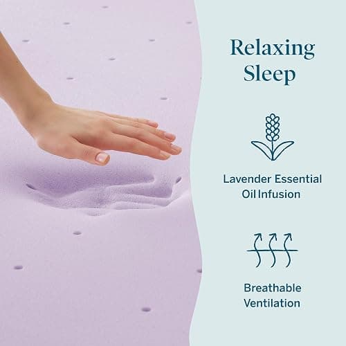 Lucid 3 Inch Lavender Memory Foam Mattress Topper, Twin XL Size – Essential Oil Infusion – Deep Plush Feel, Pressure-Relieving Bed Topper – Ventilated and Breathable – CertiPur Certified thumbnail 5