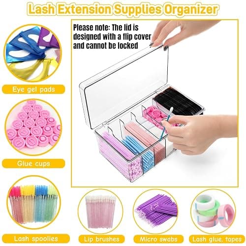 Acshio 2 Pack Lash Extension Organizer, Clear Eyelash Cart Storage Boxes with 6 Compartments, Separated Large Capacity Eyelash Extension Supplies Storage Container for Lash Techs thumbnail 4