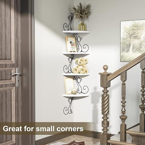Alsonerbay 4-Tier Cat Shaped Corner Floating Shelf Wall Mount, White | Curved solid wood, 35.2 lbs total capacity, reinforced metal bracket, rustic decor, for bedroom, living room & kitchen thumbnail 4
