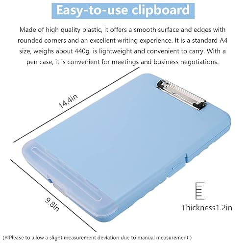 Clipboard with Storage, A4 Binder Nursing Clipboards with Pen Holder, Heavy Duty Storage Clipboard with Low Profile Clip, Clipboards Folder Side-Opening, Smooth Writing Clip Board (Lake Blue) thumbnail 2