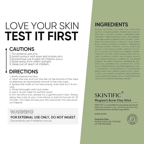 SKINTIFIC Mugwort Clay Stick Mask for Face, Redness Soothing & Breakout Control with Centella and Salicylic Acid, Gentle Exfoliating, Vegan Skincare, Wash-Off Facial Mud Mask thumbnail 2
