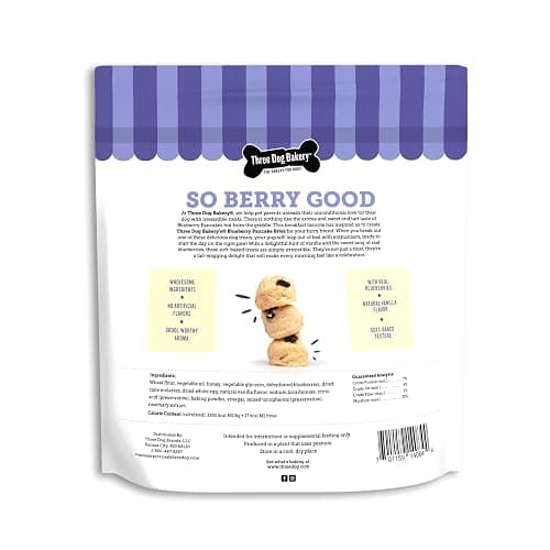 Three Dog Bakery Blueberry Pancake Bites, Treats with Real Blueberries & Vanilla, Mess-Free Snacks & Training Cookies for Dogs & Puppies, Human-Inspired thumbnail 2
