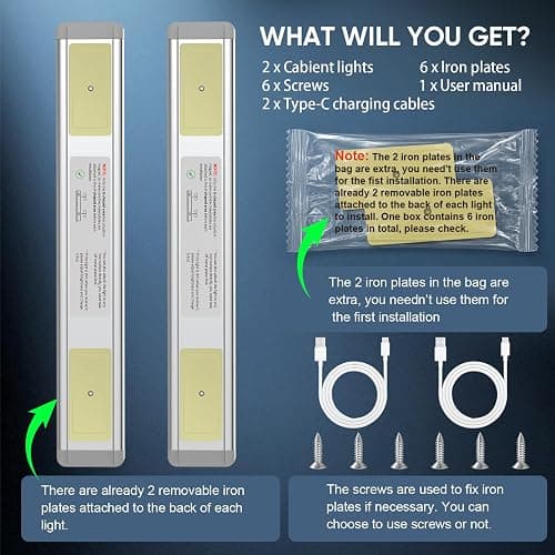 MCGOR 10inch Under Cabinet Lighting, 2 Pack Rechargeable Motion Sensor Light Indoor, 5 Levels Dimmable Magnetic Closet Lights, Wireless Under Counter Lights for Kitchen, Stairs thumbnail 9