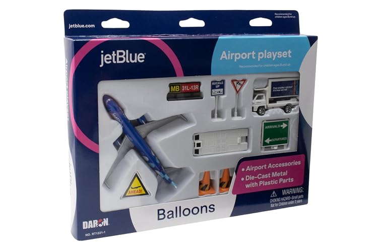 Daron 12-Piece jetBlue A321 Balloons Livery Airport Die-Cast Metal and Plastic Airplane, Vehicles, and Accessories Playset Toy and Collectible, for Age 3+ thumbnail 8