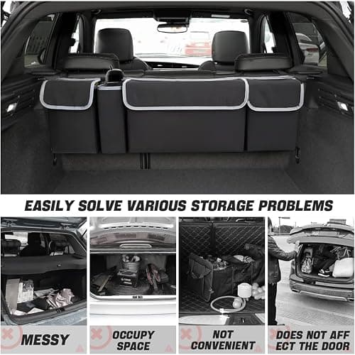 AUCELI Car Trunk Organizer, Backseat Hanging Large Storage with Adjustable Straps, Waterproof Collapsible Cargo Bag with 4 Pockets, Sturdy Space Saver Frees Trunk Floor for SUV, Truck, MPV thumbnail 3