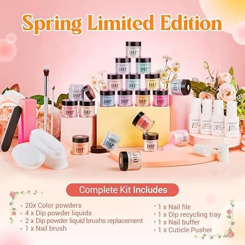 AZUREBEAUTY 31Pcs Dip Powder Nail Kit Starter 20 Colors Pastel Spring Summer Pink Acrylic Dipping Powder Set with Top/Base Coat Activator & Recycling Tray for Macaron French Manicure Salon thumbnail 5