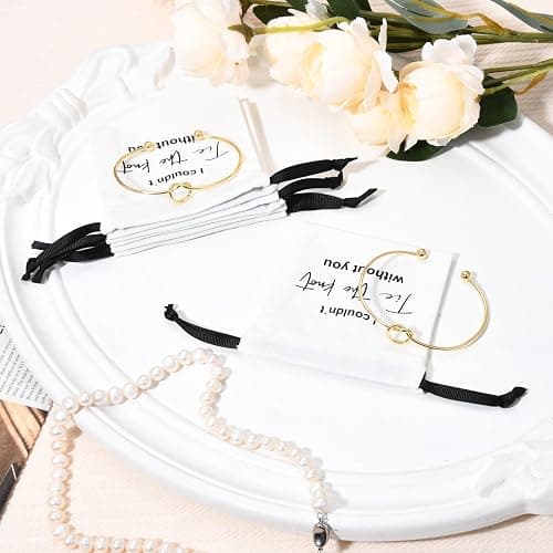 CEELGON 8 Pcs Jewelry Pouch Bridesmaid Gifts Set - 4 Linen Cotton Small Drawstring Bags & Knot Bracelet - Jewelry Packaging for Proposal, Bridal Party Favors (Gold) thumbnail 2