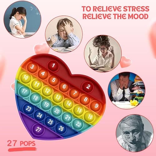 PETBSNVB Rainbow Heart Shaped Pop Bubble Valentines Fidget Toy with Letters and Numbers, Xmas Gift Sensory Toy with Alphabets Kids Birthday Party Classroom Prize Stress Reliever thumbnail 4