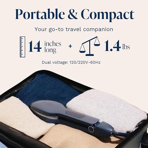 Nori Press Travel Steam Iron - Handheld Iron With Optional Steam Feature - No Ironing Board Required - Easy to Use w/ 6 Fabric Settings - Removes Wrinkles - User Manual Included - Navy thumbnail 5