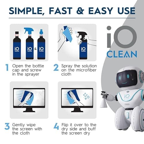 iO Clean Screen Cleaner Spray (16oz - 473ml) – Professional Cleaning Kit for LCD LED OLED TV, Smartphone, iPad, Laptop, Touchscreen and Computer Monitor – Includes 2 Sprayers & Microfibre Cloth thumbnail 4