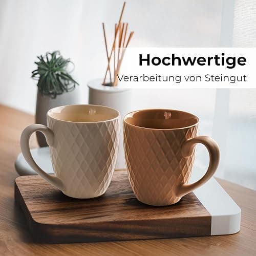 MIAMIO 6 x 14 Oz Coffee Mug Set - Modern Ceramic Matt - Palmanova Collection (Beige) thumbnail 6