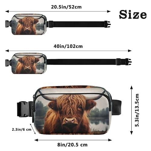 Highland Cow Fashion Fanny Pack for Men Women, Small Waterproof Waist Pack with Adjustable Strap for Travel Running Hiking thumbnail 3