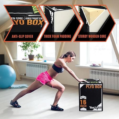 Yes4All 3-in-1 Soft-Padded Plyo Box With Wooden Core, Non-Slip Multi-Use Cushioned Plyometric Jump Box with Vinyl Cover for Jumping, Conditioning, Strength Training thumbnail 2