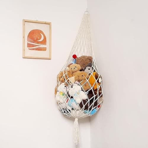 Amdermi Stuffed Animal Hammock Corner, Boho Macrame Plush Toy Storage Net for Wall, Hanging Stuffed Animal Holder for Nursery, Playroom, Kids Room, Cream thumbnail 2