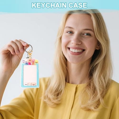 SKZO Keychain Photocard Holder Keychain Photo Frame Keychains Animals Cartoon Photo Sleeve Idol Card Holder Protective Case for Stray Fans (Blue) thumbnail 7