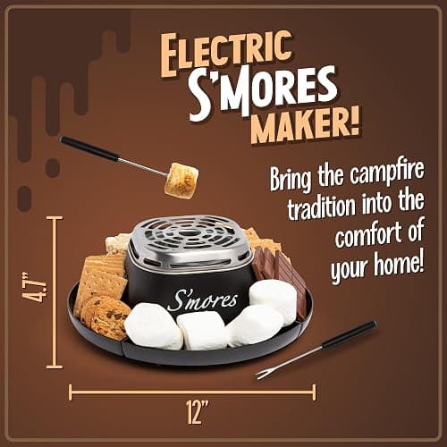 Nostalgia Tabletop Indoor Electric S'mores Maker - Smores Kit With Marshmallow Roasting Sticks and 4 Trays for Graham Crackers, Chocolate, and Marshmallows - Movie Night Supplies - Black thumbnail 3