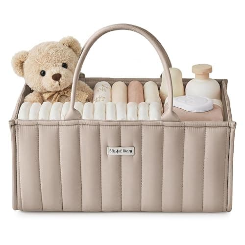 Blissful Diary Baby Diaper Caddy Organizer, Stylish Storage Basket for Newborn Essentials and Diaper Station, Gift for Baby Shower and Registry Must-Have, Sand - Image 1