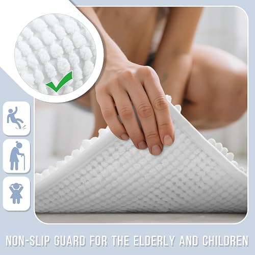 Yimobra Bathroom Rug Mat, Non Slip and Super Absorbent Bath Mat, Machine Washable Quick Dry, Ultra Plush Chenille Shower Rugs for Bathroom Floor Sink Tub and Shower Outside, White, 24 x 17 thumbnail 5