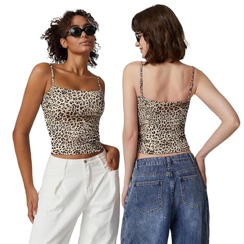 QINSEN Women's Double Lined Basic Tank Top Adjustable Spaghetti Straps Sleeveless Camisole Shirts thumbnail 5