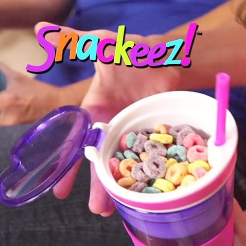 Snackeez Travel Snack & Drink Cup with Straw, Blue,16 oz thumbnail 3