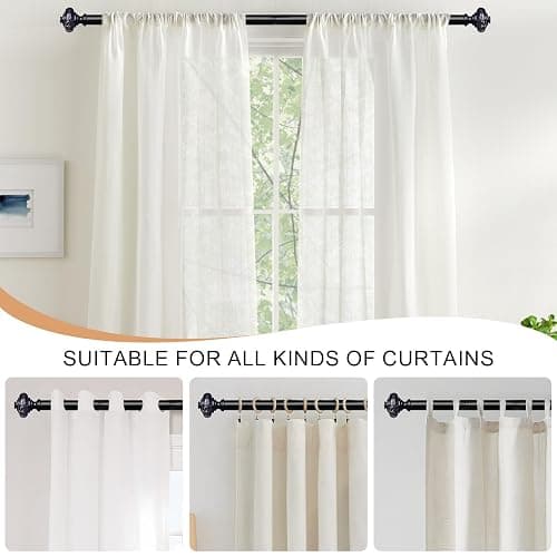 Black Crystal Curtain Rods for Windows 48 to 84 Inch, Decorative Vintage 1'' Diameter Curtain Rod with Black Foil Finial, Adjustable Heavy Duty Easy Install Drapery Pole Set for Farmhouse, Bedroom thumbnail 7