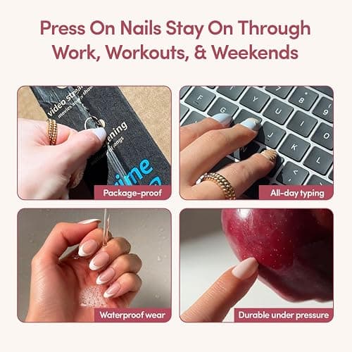 Glamnetic Press On Nails - Short Almond, Glazed Fake Nails 30 Pc Full Kit | Everyday White press on nails in 15 sizes. French tip glue-on set. Waterproof, chip-resistant, up to 2 weeks wear thumbnail 6