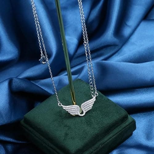 SBHXTDM HJMMWT Sterling Silber Flügel glänzende Zirkonflügel - zarte Engelsflügel Halskette Anhänger, Engel Halsketten für Frauen Geburtstag Valentine Geschenke thumbnail 4