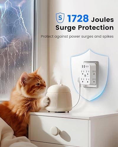 LENCENT 2 Prong Power Strip, 3 to 2 Prong Outlet Adapter, 2 Type C&2 USB, Surge Protector, Polarized Plug, 3-Sided Wide Spaced Extender, Wall Tap Splitter for Non-Grounded Outlets in Old House - with Surge Protector thumbnail 3