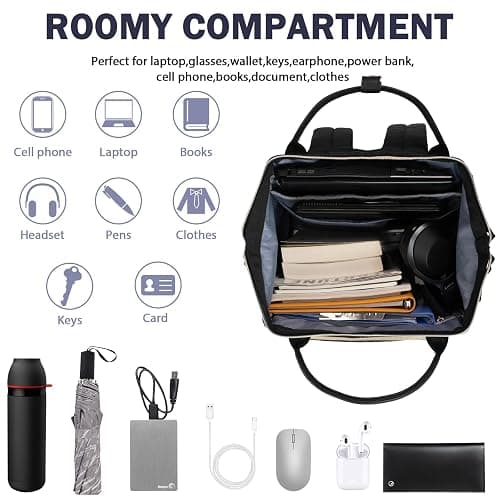 VANKEAN 17 Inch Laptop Backpack for Women Men Fashion Computer Work Bag, Large Capacity Waterproof Backpack with USB Port & RFID Pockets, College Daypack Business Travel, Black thumbnail 5