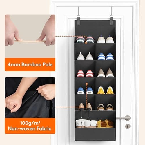 Lifewit 6 Tier Over the Door Shoe Organizer with 11 Large Deep Pockets, Fabric Hanging Shoes Shelf for Closet, Dorm Storage, Fit Up to 12 Pair Shoe Rack Holder for Sneakers, Boots, Black thumbnail 6