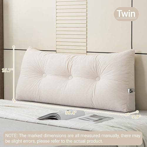 MQK Headboard Pillow Bed Wedge Pillow for Headboard with Side Pocket Dorm Headboard Twin xl Long Back Pillow for Bed Bolster Pillow for Mattress Gap Filler White Reading Pillow for Bedroom Sofa Daybed thumbnail 2