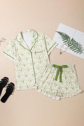 KevaMolly Womens Christmas Lounge Sets Candy Cane Print Pocketed Knotted PJ Set Short Sleeve Xmas Top and Shorts thumbnail 3
