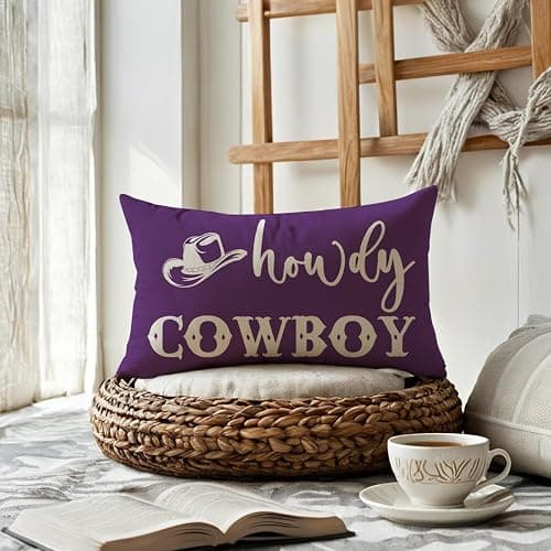 Funny Couple Lumbar Pillow Covers 12x20 Howdy Cowboy Hello Darlin’ Western Throw Pillowcases Rustic Farmhouse Decor Cushion Covers 2Pack for Cowboy Cowgirl Valentine Decorations (Purple) thumbnail 3